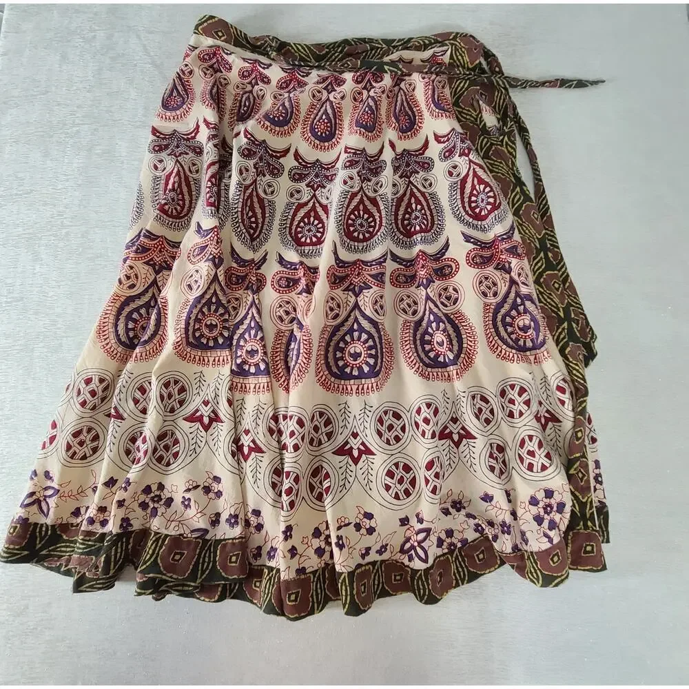 Soft Surrounding women's maxi wrap skirt paisley Sz Petite Med Boho 100% cotton - Picture 3 of 8